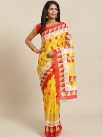 Meia Yellow And Red Polka Dot Printed Saree