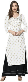 Sharda Creation White & Black  Colour Party Wear Foil Print  Kurtis With Plazzo