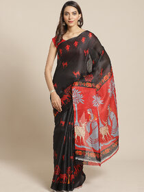 Meia Black and Red Printed Saree