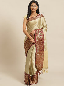 Meia Cream And Maroon Embllished Saree