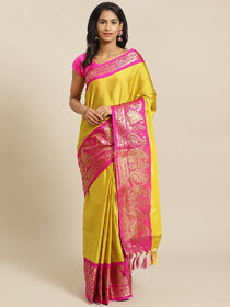 Meia Yellow And Pink Embellished Saree