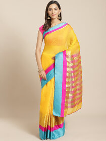 Meia Yellow And Blue Cotton Saree