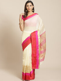 Meia White And Red Cotton Saree