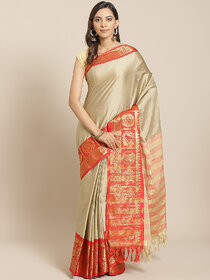 Meia Beige And Red Embellished Saree
