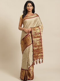 Meia Cream And Maroon Embllished Saree