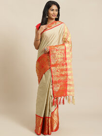 Meia Cream And Red Embellished Saree