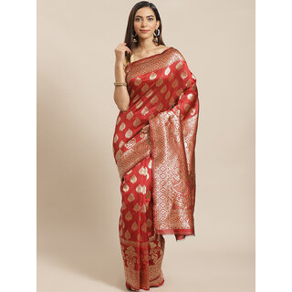Meia Red And Gold Embellished Art Silk Saree