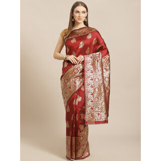 Meia Maroon And Gold Embellished Art Silk Saree