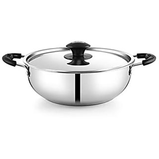 PNB KITCHENMATE ROMANO KARAHI-29.5 (5.3 LTR) Kadhai 29.5 cm with Lid (Steel, Non-stick, Induction Bottom)
