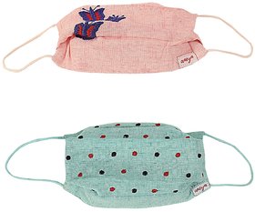 Aneya Butterfly and Red and Black Polka Dots Embroidered 3 Layered Face Mask, Reusable and Washable (Set of 2 Masks)