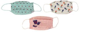 Aneya Face Mask, Red and Black Polka Dots, Butterfly and Orange and Blue Flowers, Reusable and Washable (Set of 3 Masks)