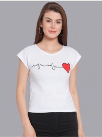 Vivient Women White Heart Beat Printed Crop Top