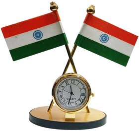 love4ride Imported Indian Flag with Clock for Office Home and Car dashboard