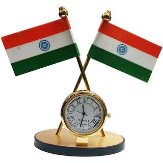love4ride Imported Indian Flag with Clock for Office Home and Car dashboard