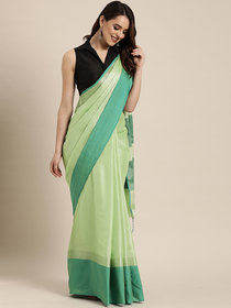 VASTRANAND Sea Green Solid Linen Blend Saree