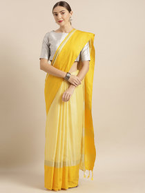 VASTRANAND Yellow Solid Linen Blend Saree