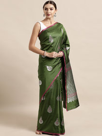Vastranand Green Silk Blend Woven Design Banarasi Saree