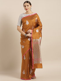 Vastranand Brown Silk Blend Woven Design Banarasi Saree