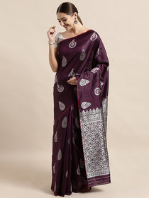 Vastranand Purple Silk Blend Woven Design Banarasi Saree