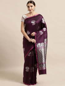 Vastranand Burgundy Silk Blend Woven Design Banarasi Saree