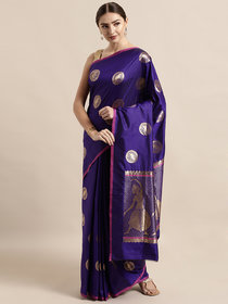 Vastranand Purple Silk Blend Woven Design Banarasi Saree