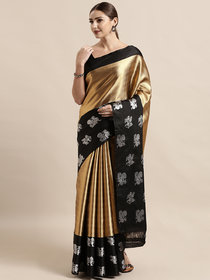 Vastranand Gold-Toned & Black Silk Blend Solid Kanjeevaram Saree