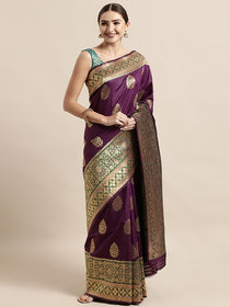 Vastranand Magenta & Gold Silk Blend Woven Design Banarasi Saree