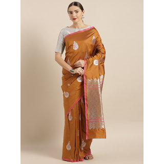 Vastranand Brown Silk Blend Woven Design Banarasi Saree