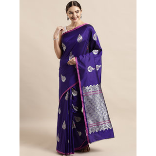 Vastranand Purple Silk Blend Woven Design Banarasi Saree
