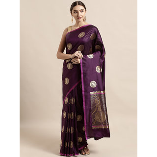 Vastranand Purple & Gold-Toned Silk Blend Woven Design Banarasi Saree