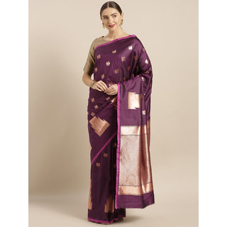 Vastranand Purple & Gold-Toned Silk Blend Woven Design Banarasi Saree