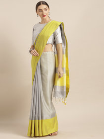 Vastranand Grey Solid Linen Blend Saree