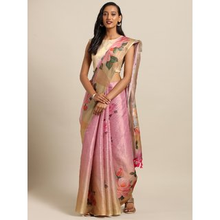 Meia Rose Gold & Yellow Art Silk Printed Maheshwari Saree