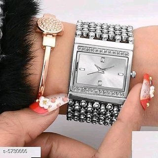 HRV Silver Metal Rectangular Womens Watch