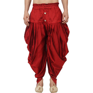 DISONE Red Silk Harem Pant Dhoti for Men