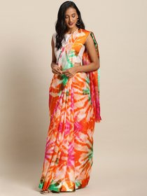 Meia Orange & Off-White Supernet Shibori Dyed Kota Saree