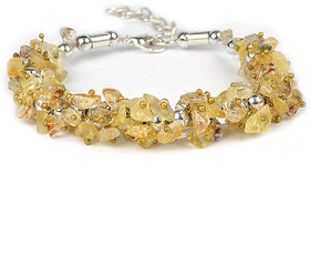 KESAR ZEMS Natural Citrine Crystal Stone Chip Adjustable Bracelet For Unisex (10 x 1 x 2 CM) Pale Yellow.