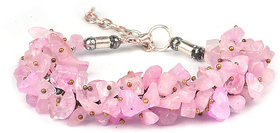 KESAR ZEMS Natural Rose Crystal Stone Chip Adjustable Bracelet For Unisex (10 x 1 x 2 CM) Pink.