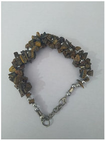 KESAR ZEMS Natural Tiger Eye Crystal Stone Chip Adjustable Bracelet For Unisex (10 x 1 x 2 CM) Ivory Coffee.