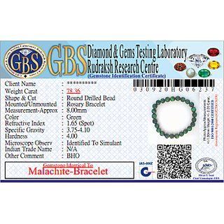 KESAR ZEMS Natural Quartz MalaChite Stone Stretchable Bracelet With Certificate For Unisex  (10 x 2 x 1 CM) Green.