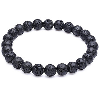 KESAR ZEMS Natural Lava Stone Stretchable Bracelet For Unisex (10 x 1 x 2 CM) Black.