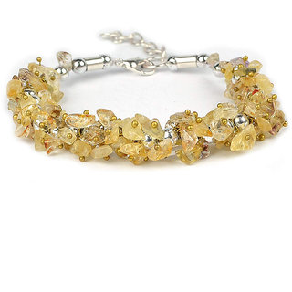 KESAR ZEMS Natural Citrine Crystal Stone Chip Adjustable Bracelet For Unisex (10 x 1 x 2 CM) Pale Yellow.