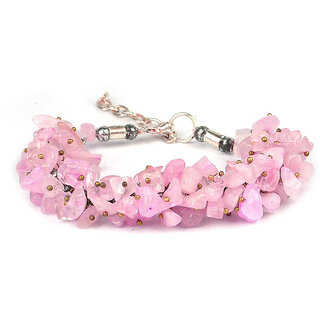 KESAR ZEMS Natural Rose Crystal Stone Chip Adjustable Bracelet For Unisex (10 x 1 x 2 CM) Pink.