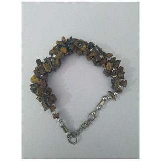 KESAR ZEMS Natural Tiger Eye Crystal Stone Chip Adjustable Bracelet For Unisex (10 x 1 x 2 CM) Ivory Coffee.