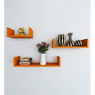 onlinecraft wooden wall shelf ( ch930) orange ( U rack shelf)