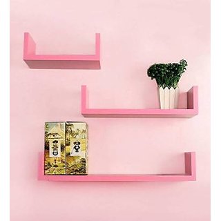 onlinecraft wooden wall shelf (ch980) pink ( U rack shelf)