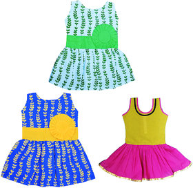 Flora's Self Design Cotton Frocks for girls