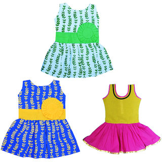 Flora's Self Design Cotton Frocks for girls