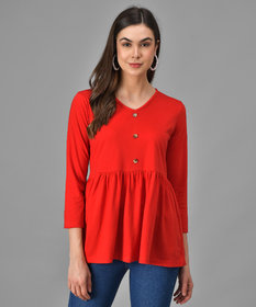 Vivient Women Red Three Button Peplum Top