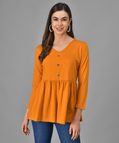 Vivient Women Mustrud Three Button Peplum Top